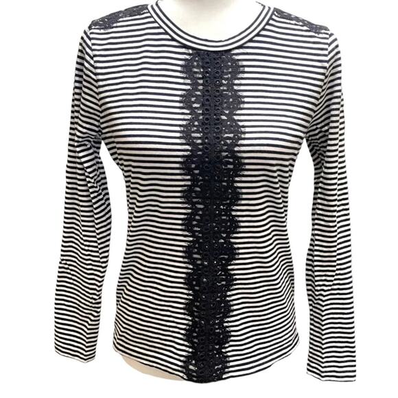 J.Crew White Black Striped Lace DetailLong Sleeve XXS - Picture 7 of 7